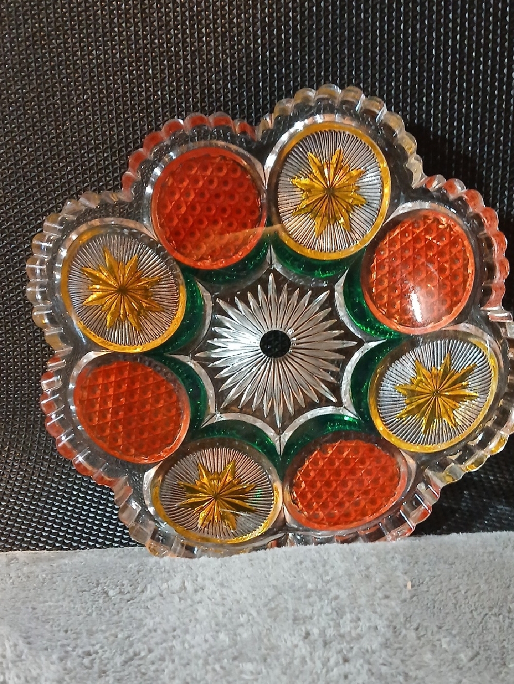 Vintage Decorative Glass Accent Plate - Red, Green, Gold